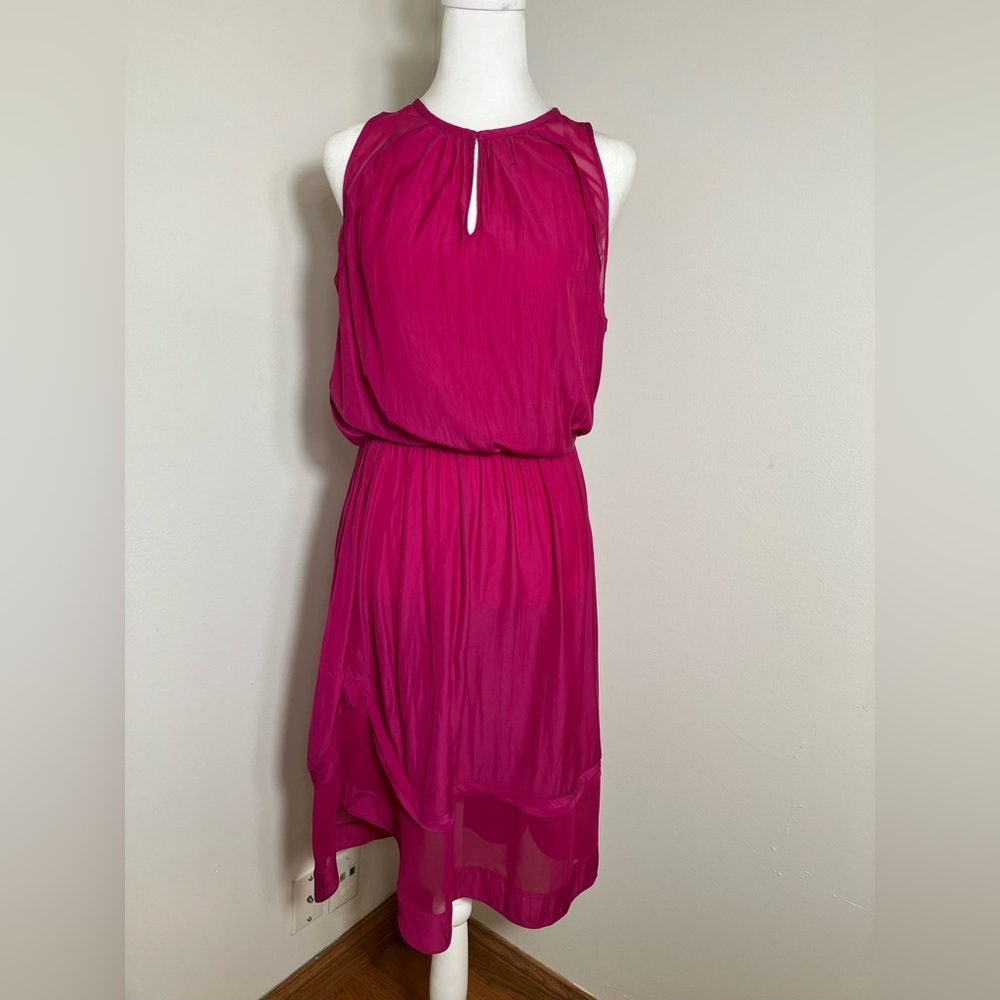 Ramy Brook‎ Audrey Smocked Midi Dress Cinched Waist Hot Pink Designer MSRP$425 - Picture 2 of 10